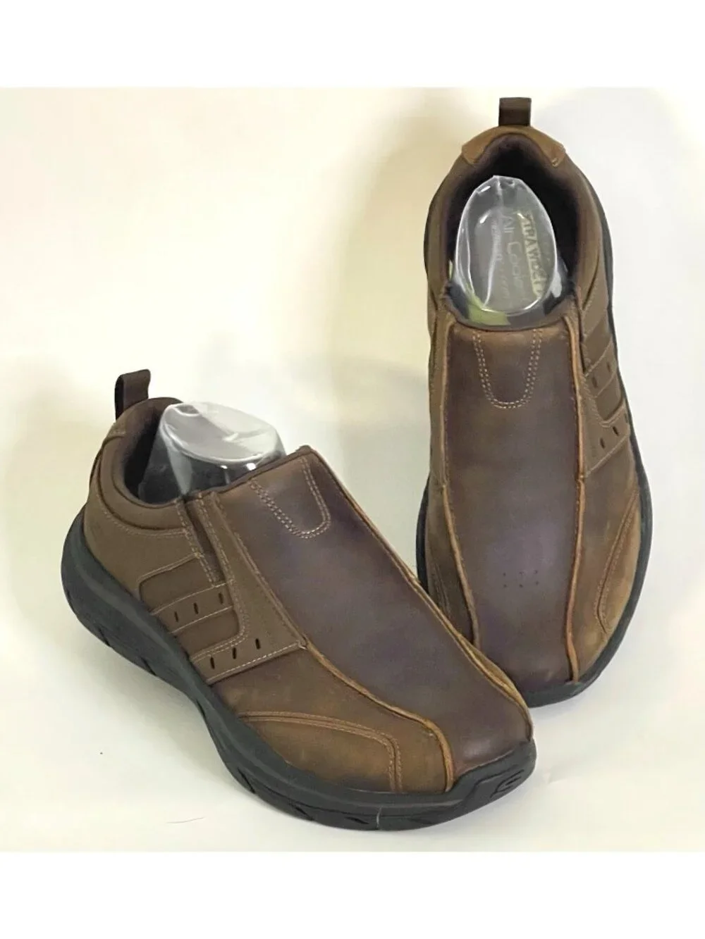 Skechers Diameter Zinroy Mens 9 Wide Fit Brown Leather Slip On Loafer Shoes NWOB